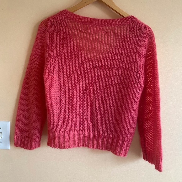 GUINEVERE Womans Large Mohair Cropped Cable Knit Long Sleeve V Neck Cardigan - Picture 3 of 12